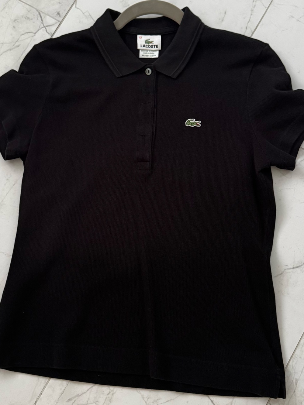 Lacoste Devanlay Vintage Women Piqué Black Polo Top. Size 42